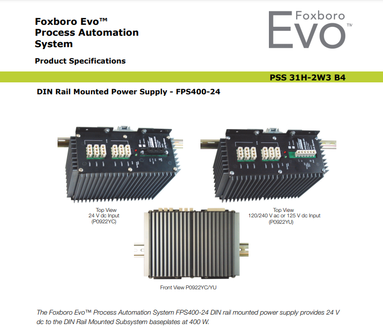 FOXBORO  P0922YU Mounted Power Supply - FPS400-24