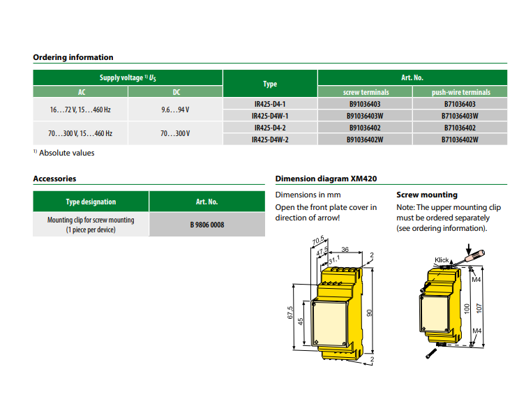 BENDER  IR425-D4M1C2-2 Insulation Monitoring Device for Unearthed